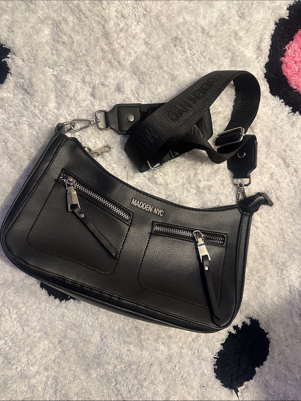 Madden NYC Black Shoulder Bag with Wide Strap